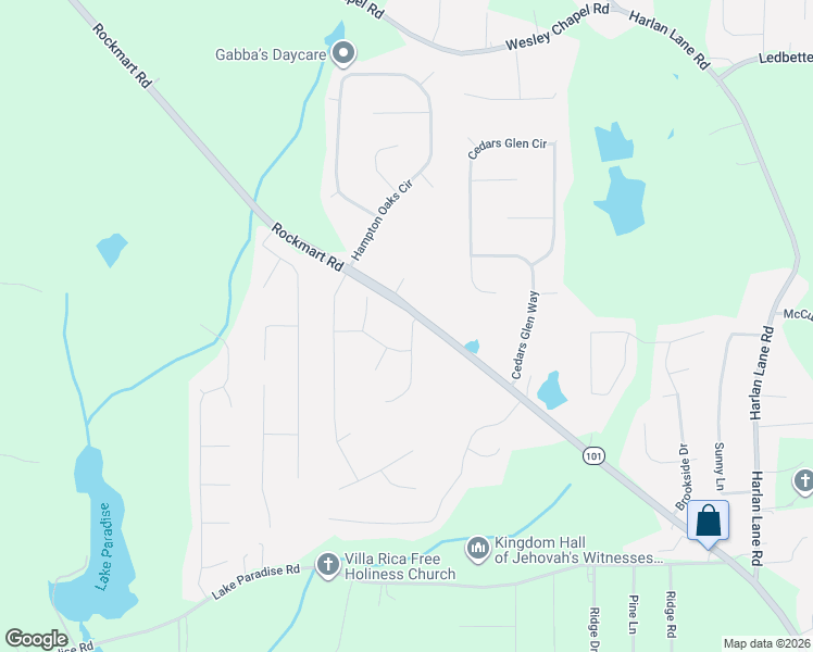 map of restaurants, bars, coffee shops, grocery stores, and more near 1700 Rockmart Road in Villa Rica