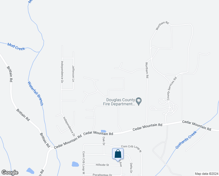 map of restaurants, bars, coffee shops, grocery stores, and more near 1585 Cedar Hill in Douglasville