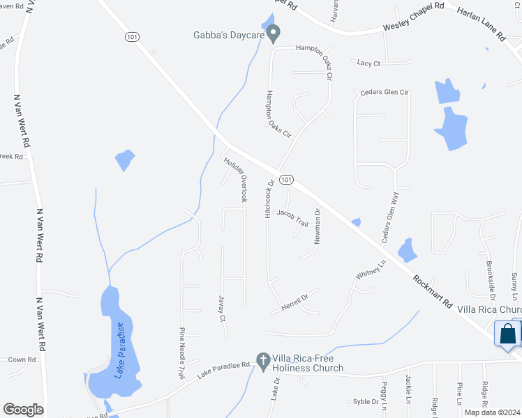 map of restaurants, bars, coffee shops, grocery stores, and more near 65 Hitchcock Drive in Villa Rica