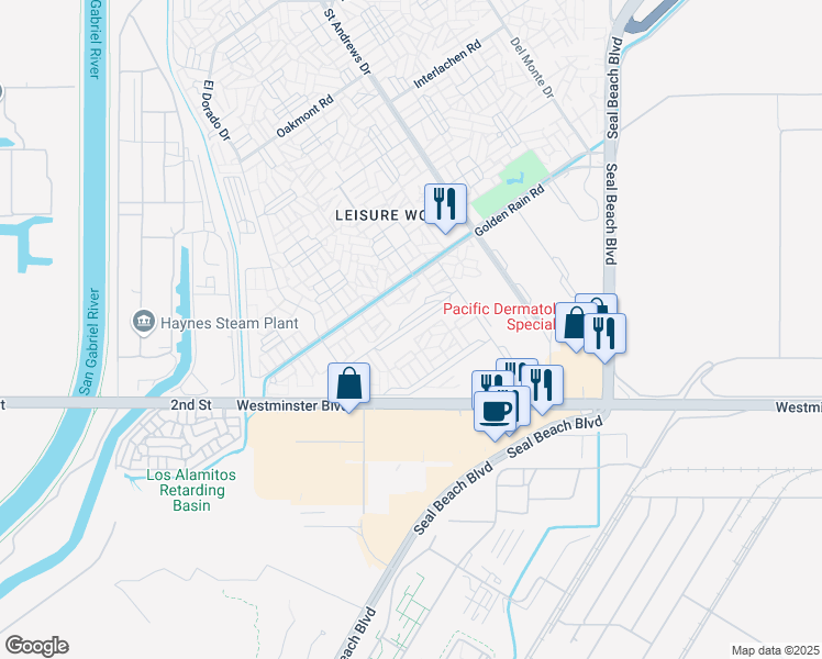 map of restaurants, bars, coffee shops, grocery stores, and more near 1443 Merion Way in Seal Beach