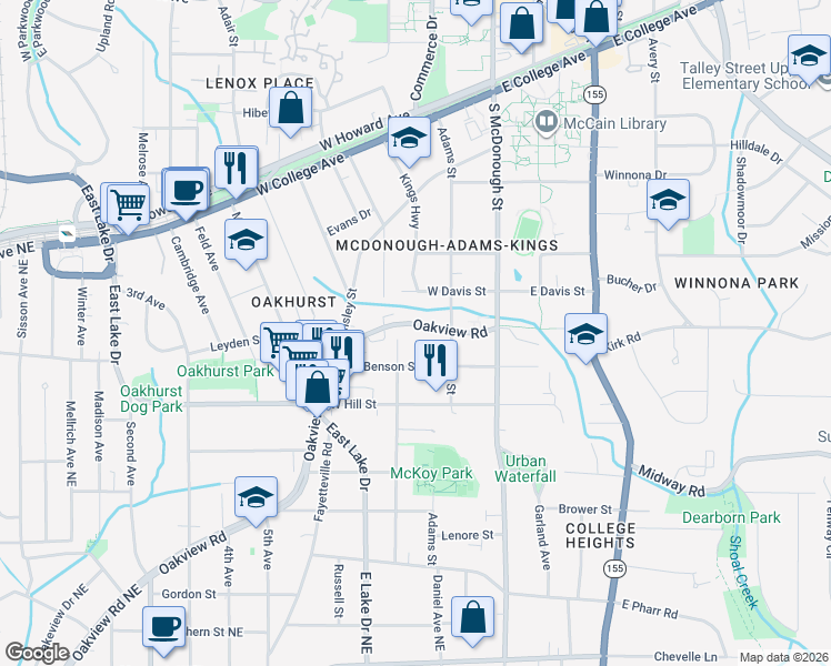 map of restaurants, bars, coffee shops, grocery stores, and more near 540 Oakview Road in Decatur