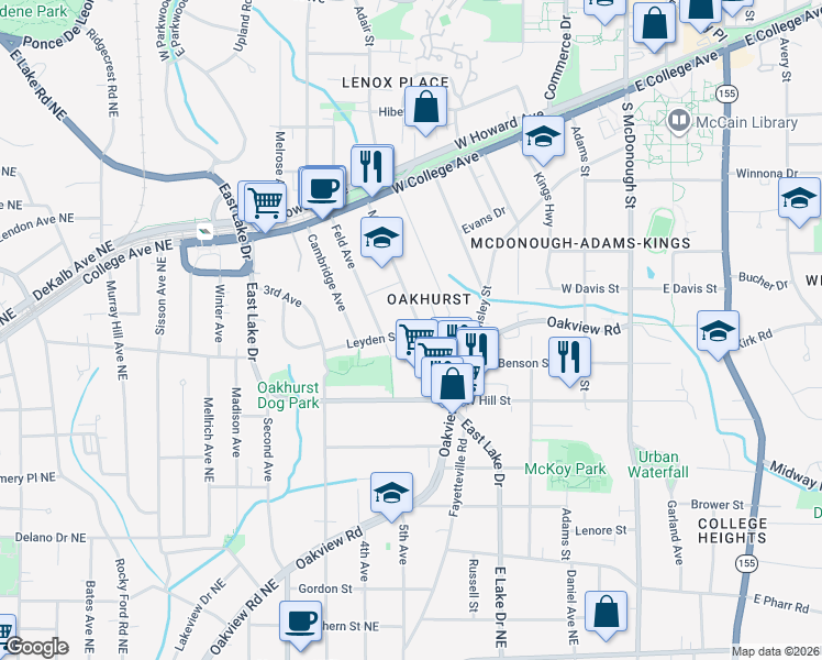 map of restaurants, bars, coffee shops, grocery stores, and more near 236 Mead Road in Decatur