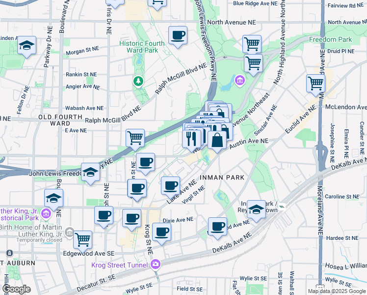 map of restaurants, bars, coffee shops, grocery stores, and more near 805 Corduroy Lane in Atlanta