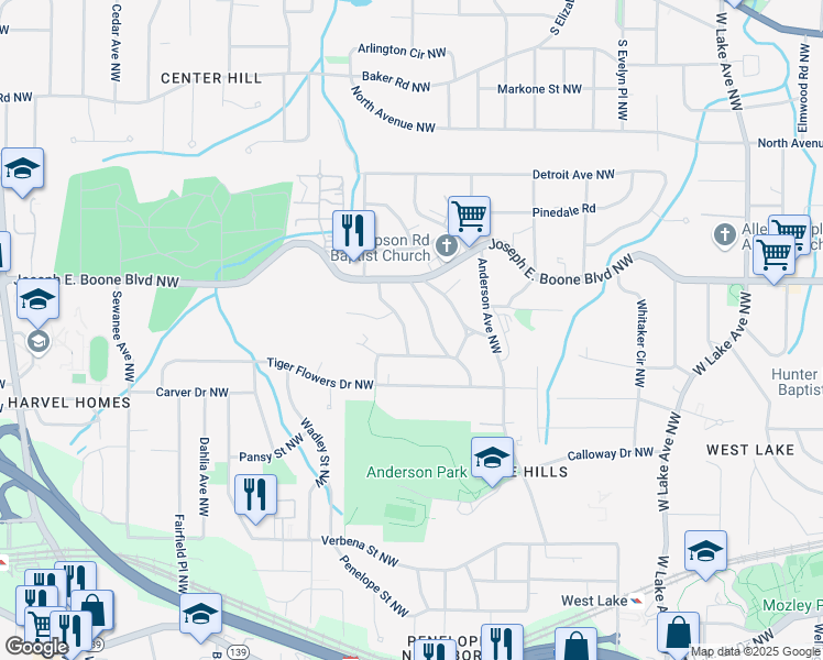 map of restaurants, bars, coffee shops, grocery stores, and more near 251 Aurora Avenue Northwest in Atlanta