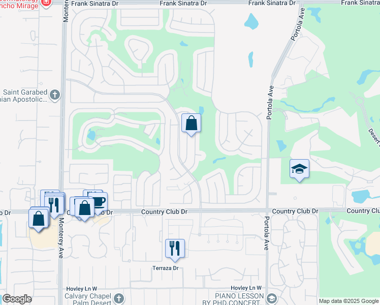 map of restaurants, bars, coffee shops, grocery stores, and more near 39428 Warm Springs Drive in Palm Desert