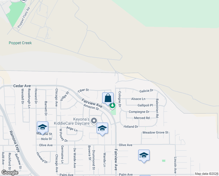 map of restaurants, bars, coffee shops, grocery stores, and more near 43960 Tiber Street in Hemet