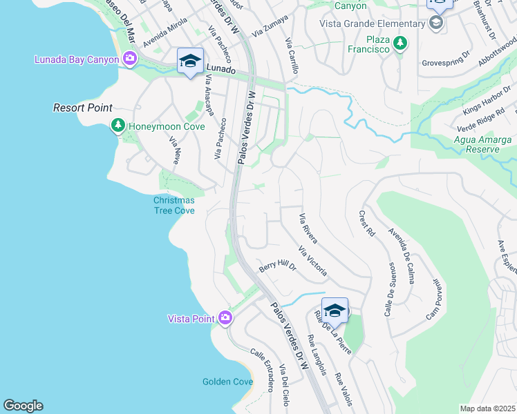 map of restaurants, bars, coffee shops, grocery stores, and more near 7401 Alida Place in Rancho Palos Verdes