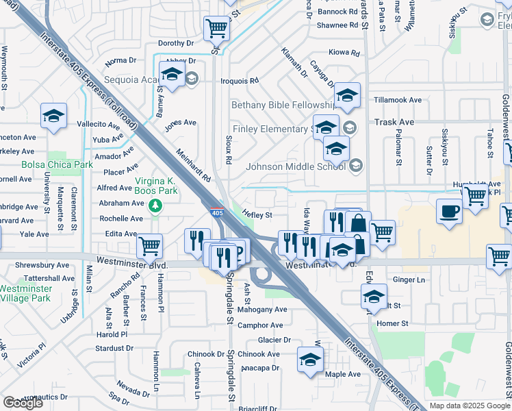 map of restaurants, bars, coffee shops, grocery stores, and more near 6140 Hefley Square in Westminster