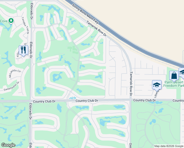 map of restaurants, bars, coffee shops, grocery stores, and more near 76623 Daffodil Drive in Palm Desert