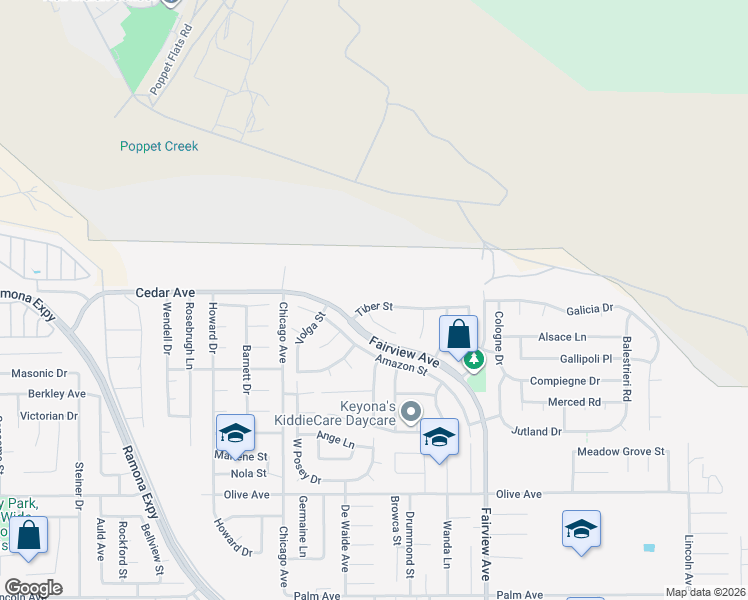 map of restaurants, bars, coffee shops, grocery stores, and more near 43750 Tiber Street in Hemet
