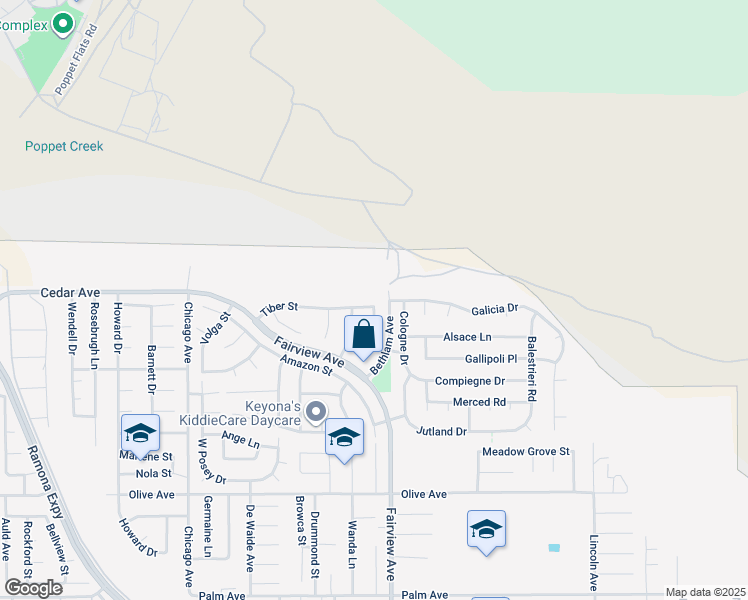 map of restaurants, bars, coffee shops, grocery stores, and more near 43950 Tiber Street in Hemet