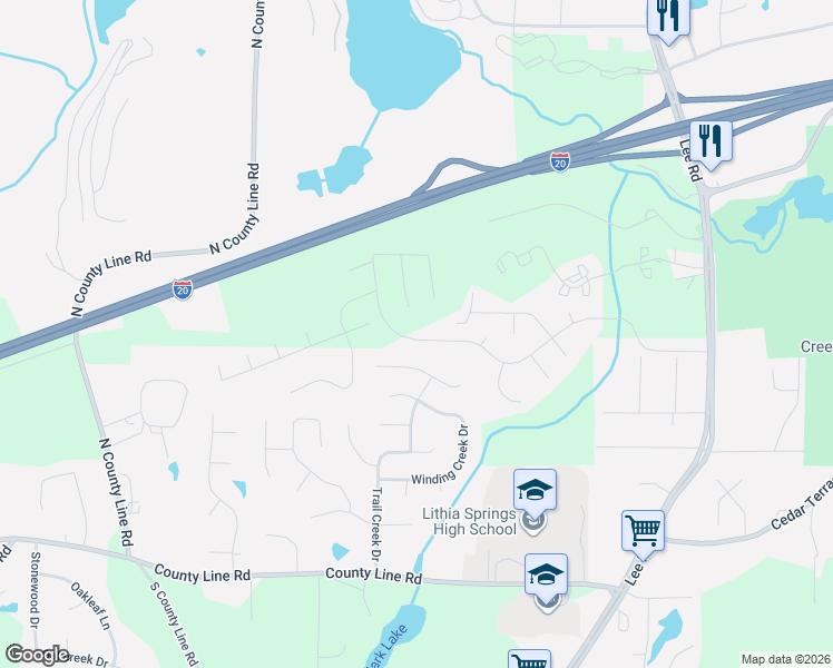 map of restaurants, bars, coffee shops, grocery stores, and more near 3507 Summerlin Parkway in Lithia Springs