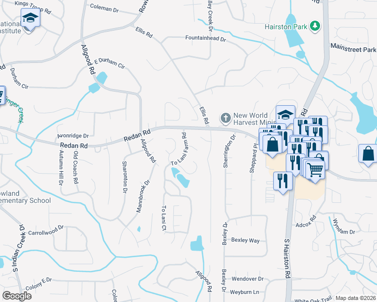 map of restaurants, bars, coffee shops, grocery stores, and more near 4503 To Lani Trail in Stone Mountain