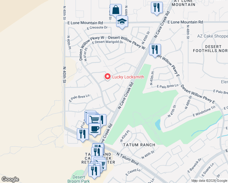 map of restaurants, bars, coffee shops, grocery stores, and more near 4308 East Milton Drive in Cave Creek