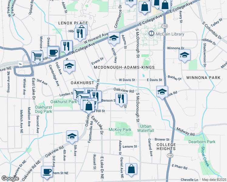 map of restaurants, bars, coffee shops, grocery stores, and more near 540 Oakview Road in Decatur