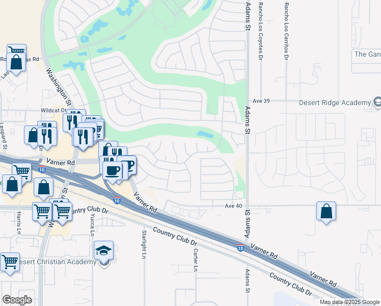 map of restaurants, bars, coffee shops, grocery stores, and more near 39362 Blossom Circle in Palm Desert
