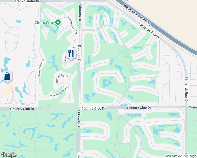 map of restaurants, bars, coffee shops, grocery stores, and more near 76269 Sweet Pea Way in Palm Desert