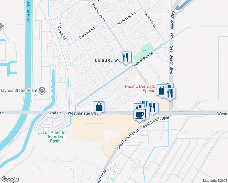 map of restaurants, bars, coffee shops, grocery stores, and more near 1709 Apollo Court in Seal Beach