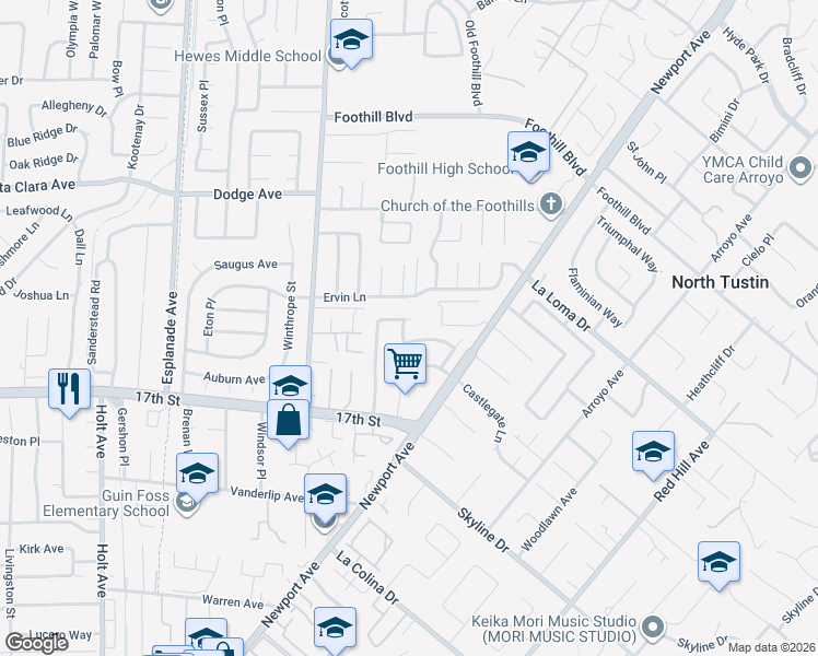 map of restaurants, bars, coffee shops, grocery stores, and more near 13792 Judy Anne Lane in Santa Ana