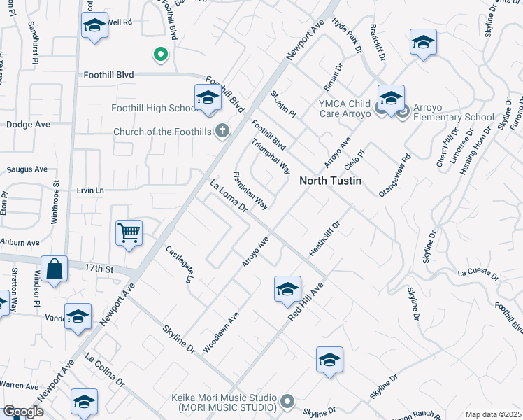 map of restaurants, bars, coffee shops, grocery stores, and more near 1242 Flaminian Way in Santa Ana