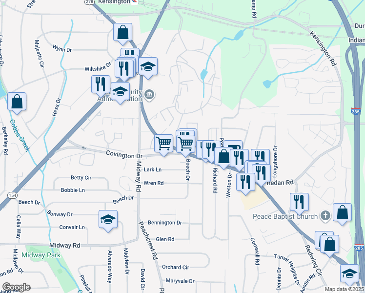 map of restaurants, bars, coffee shops, grocery stores, and more near 3702 Covington Highway in Decatur