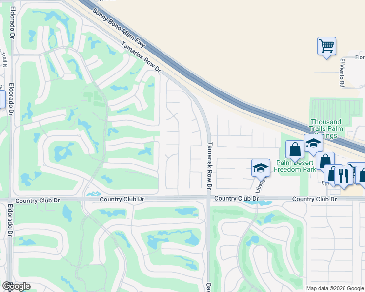map of restaurants, bars, coffee shops, grocery stores, and more near 39550 Regency Way in Palm Desert
