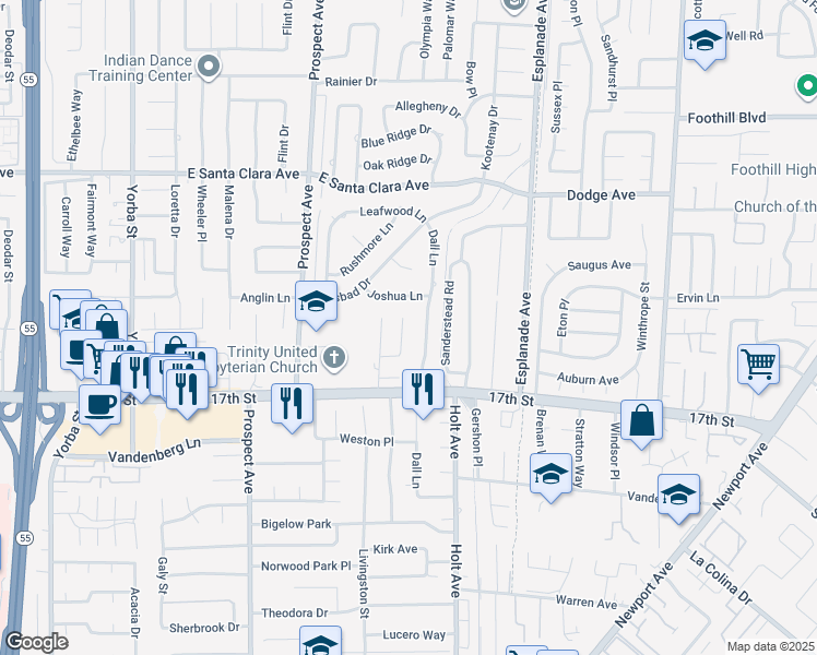 map of restaurants, bars, coffee shops, grocery stores, and more near 13832 Allthorn Dr in Santa Ana