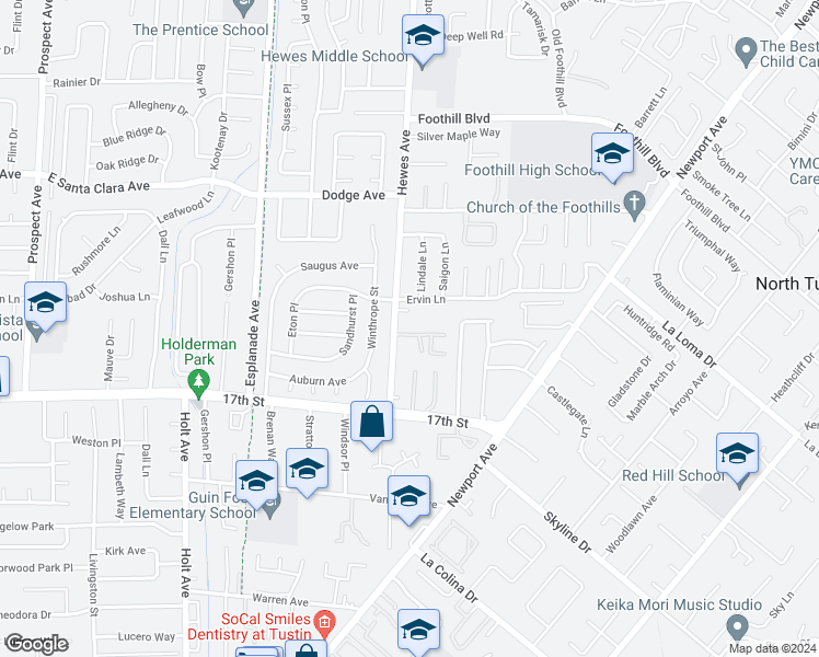 map of restaurants, bars, coffee shops, grocery stores, and more near 18781 Muriel Place in Santa Ana
