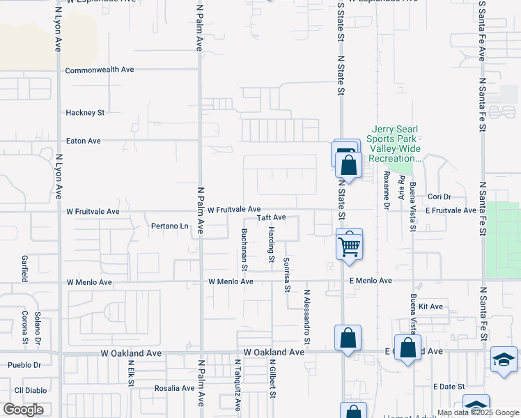 map of restaurants, bars, coffee shops, grocery stores, and more near 555 West Fruitvale Avenue in Hemet