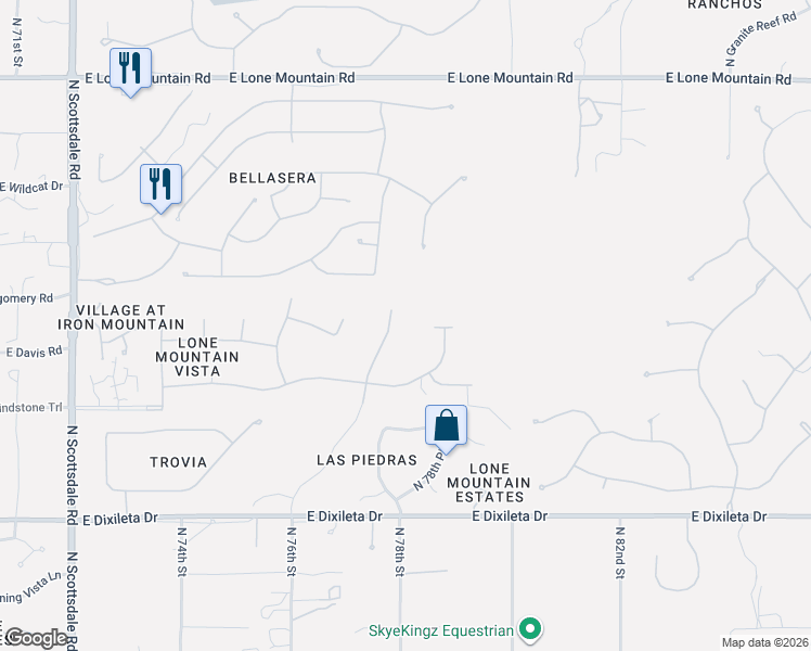 map of restaurants, bars, coffee shops, grocery stores, and more near 30487 North 77th Place in Scottsdale