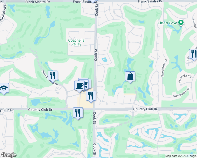 map of restaurants, bars, coffee shops, grocery stores, and more near 759 Montana Vista Drive in Palm Desert