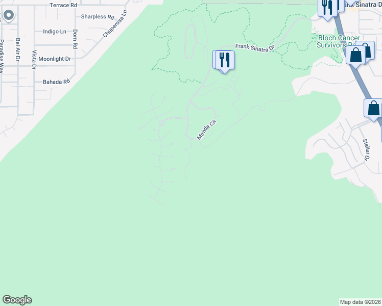 map of restaurants, bars, coffee shops, grocery stores, and more near 15 Buena Vista Court in Rancho Mirage