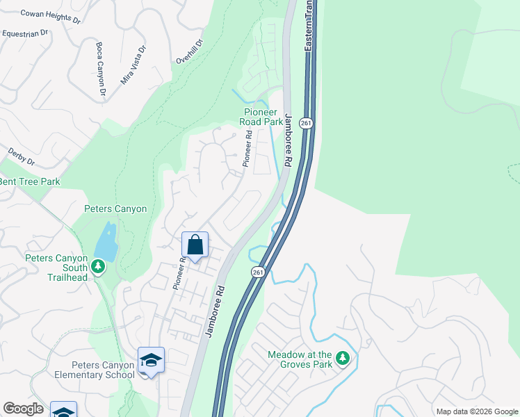 map of restaurants, bars, coffee shops, grocery stores, and more near 10570 Bruns Drive in Tustin