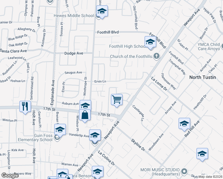 map of restaurants, bars, coffee shops, grocery stores, and more near 13792 Judy Anne Lane in Santa Ana