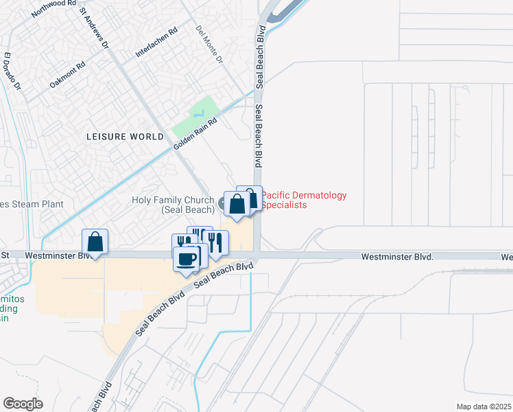 map of restaurants, bars, coffee shops, grocery stores, and more near Perimeter Rd in Seal Beach