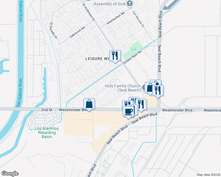 map of restaurants, bars, coffee shops, grocery stores, and more near 1562 Merion Way in Seal Beach