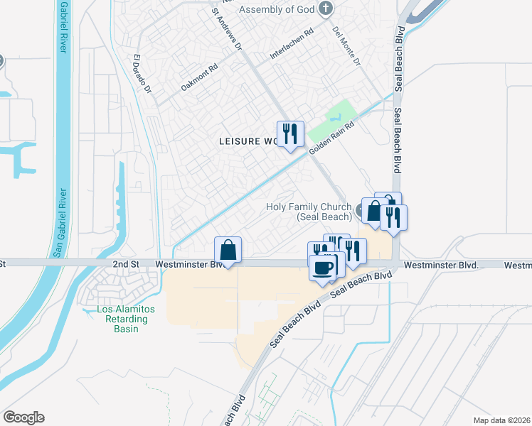 map of restaurants, bars, coffee shops, grocery stores, and more near 1443 Merion Way in Seal Beach