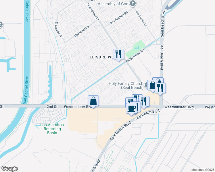 map of restaurants, bars, coffee shops, grocery stores, and more near 1443 Merion Way in Seal Beach