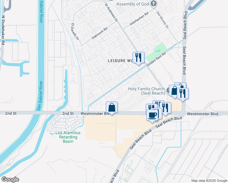 map of restaurants, bars, coffee shops, grocery stores, and more near 13922 El Dorado Drive in Seal Beach