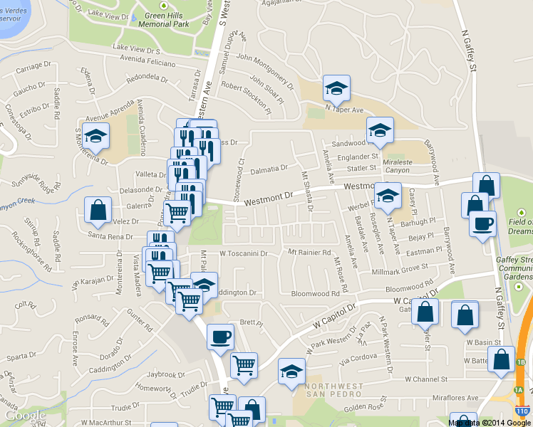 map of restaurants, bars, coffee shops, grocery stores, and more near 1535 Stonewood Court in Los Angeles