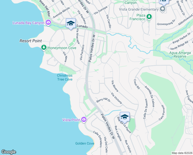map of restaurants, bars, coffee shops, grocery stores, and more near 7401 Alida Place in Rancho Palos Verdes