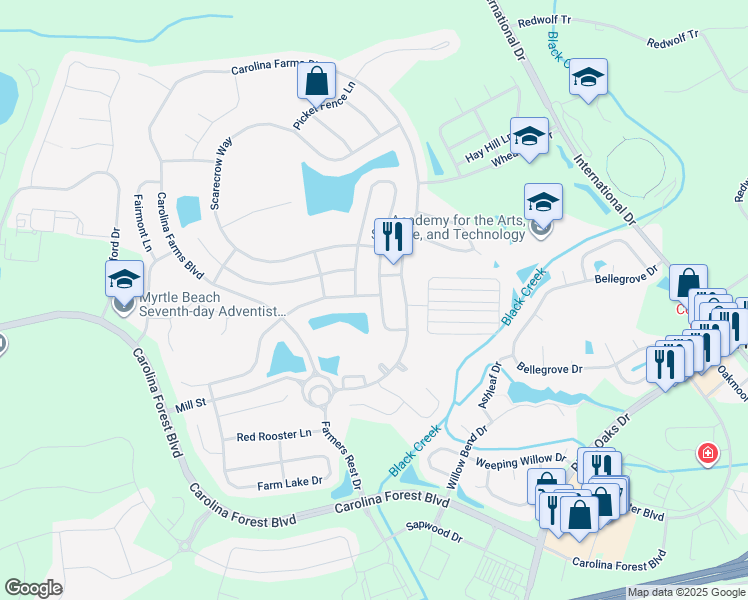 map of restaurants, bars, coffee shops, grocery stores, and more near 2041 Haystack Way in Myrtle Beach