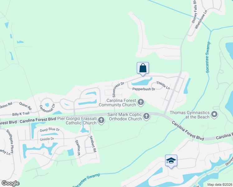 map of restaurants, bars, coffee shops, grocery stores, and more near 2058 Silvercrest Drive in Myrtle Beach