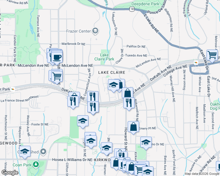 map of restaurants, bars, coffee shops, grocery stores, and more near 1867 Gordon Manor Northeast in Atlanta