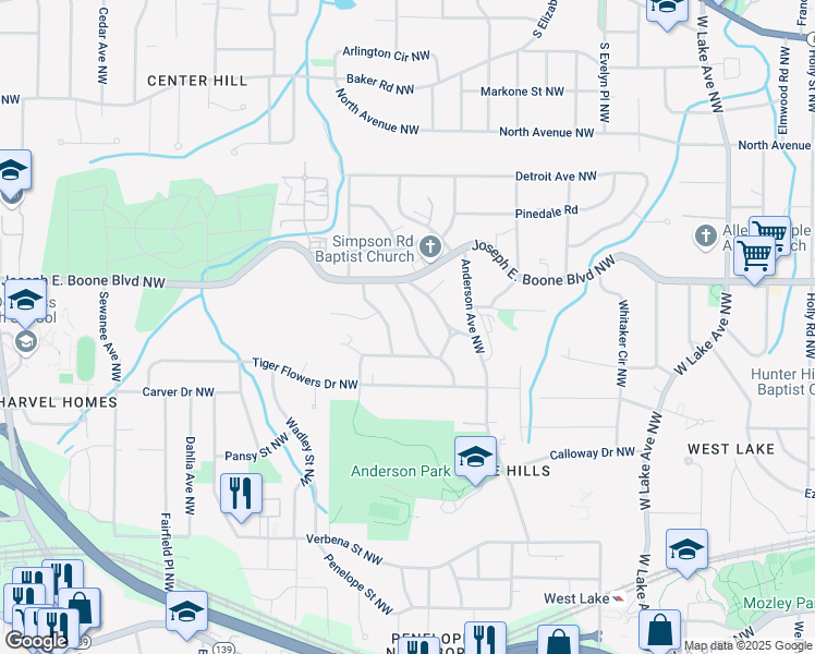 map of restaurants, bars, coffee shops, grocery stores, and more near 244 Morris Brown Avenue Northwest in Atlanta