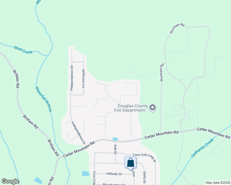 map of restaurants, bars, coffee shops, grocery stores, and more near 7530 Mountain Breeze in Douglasville