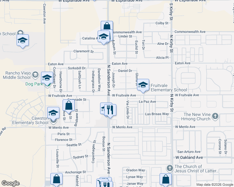 map of restaurants, bars, coffee shops, grocery stores, and more near 3238 West Fruitvale Avenue in Hemet