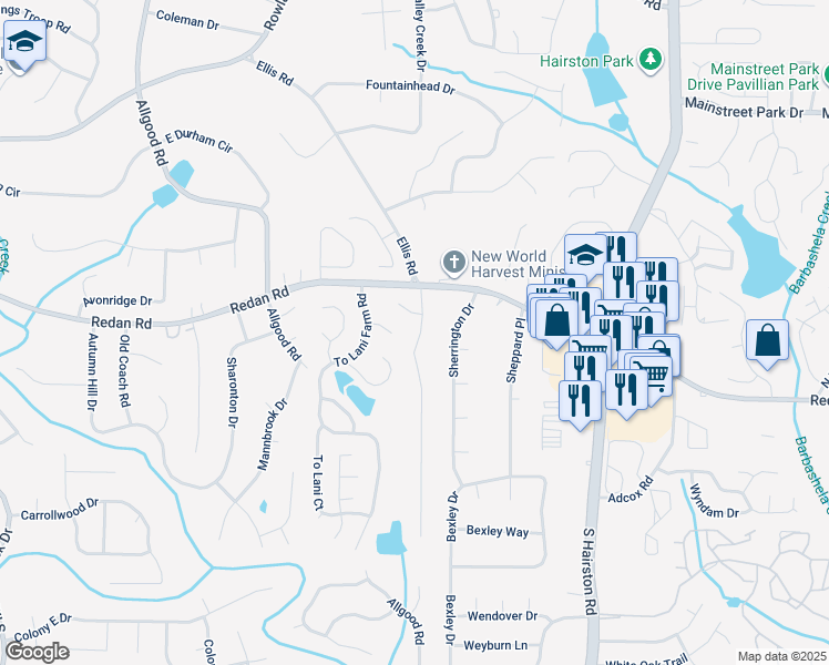 map of restaurants, bars, coffee shops, grocery stores, and more near 1103 To Lani Drive in Stone Mountain