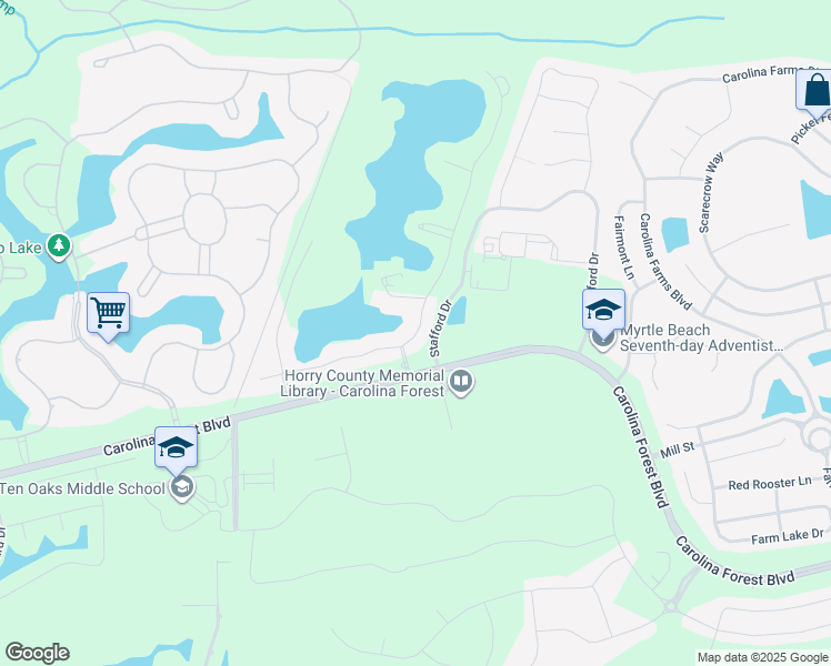map of restaurants, bars, coffee shops, grocery stores, and more near 585 Indigo Bay Circle in Myrtle Beach