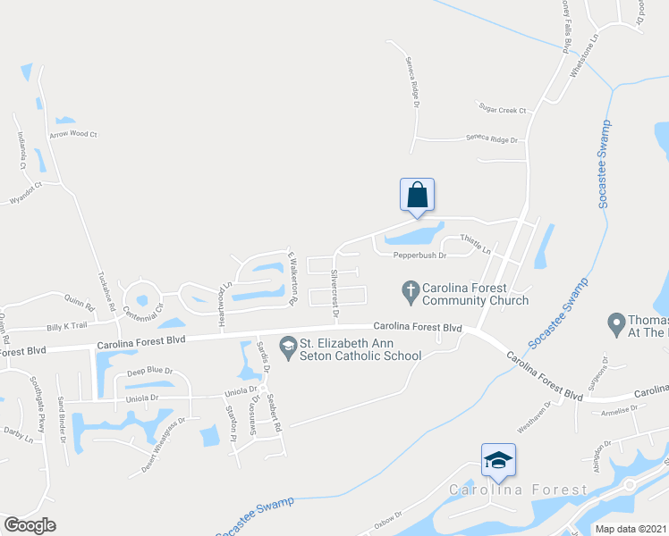 map of restaurants, bars, coffee shops, grocery stores, and more near 2041 Silvercrest Drive in Myrtle Beach